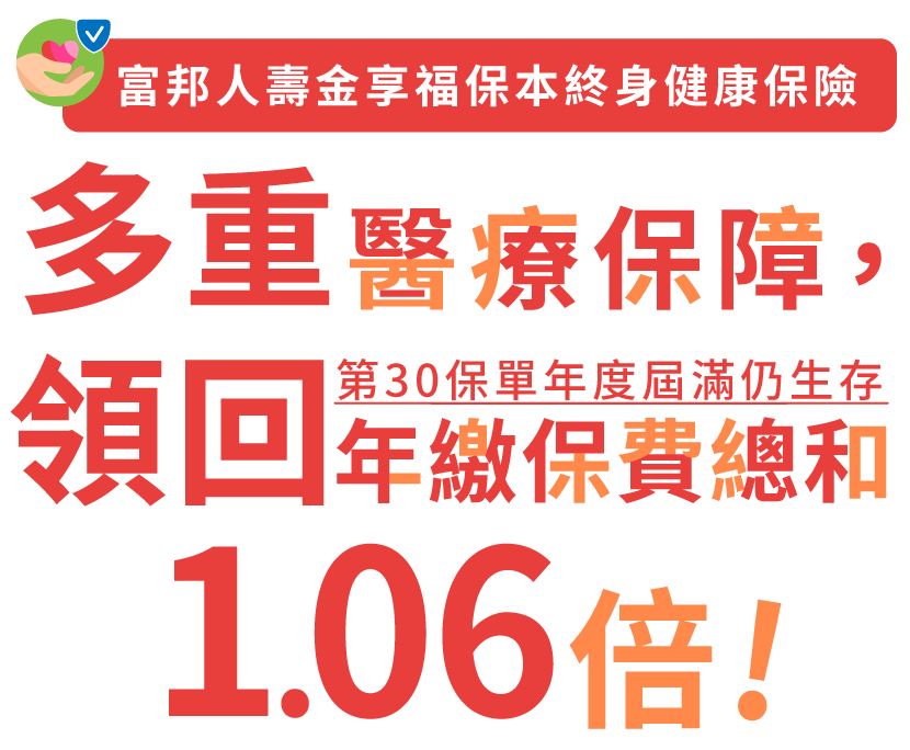 富邦人壽 金友利終身保險,享終身四大保障,滿期領回生存金